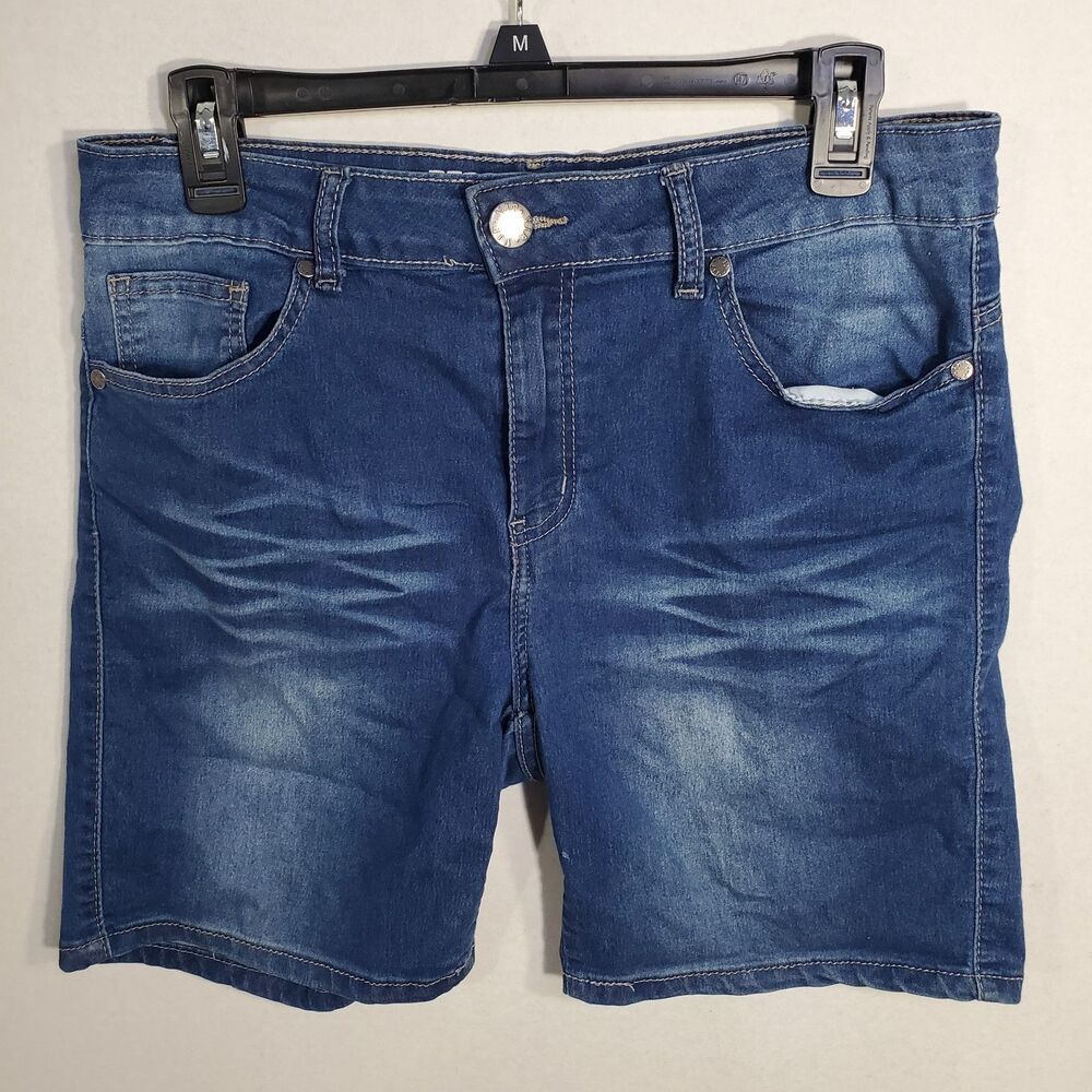 Womens VIP Denim Jeans Shorts Bermuda Blue Lightweight Stretch Plus 13/14